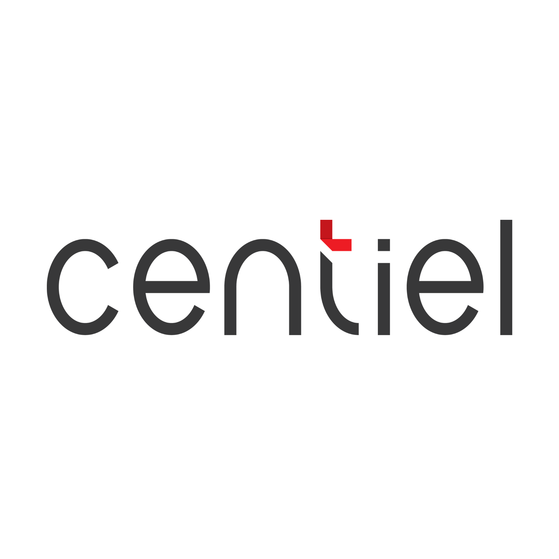 Logotipo con la palabra “Centinel” en tipografía negra, con una tilde roja sobre la i.
