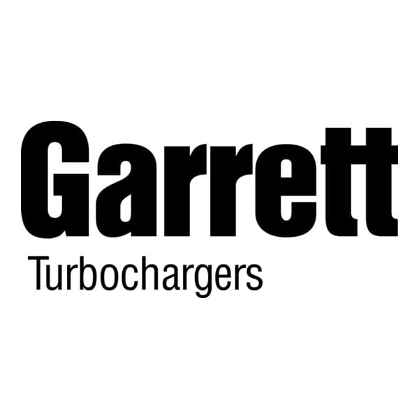 Logotipo negro “Garrett” con texto “Turbochargers” debajo sobre fondo blanco.