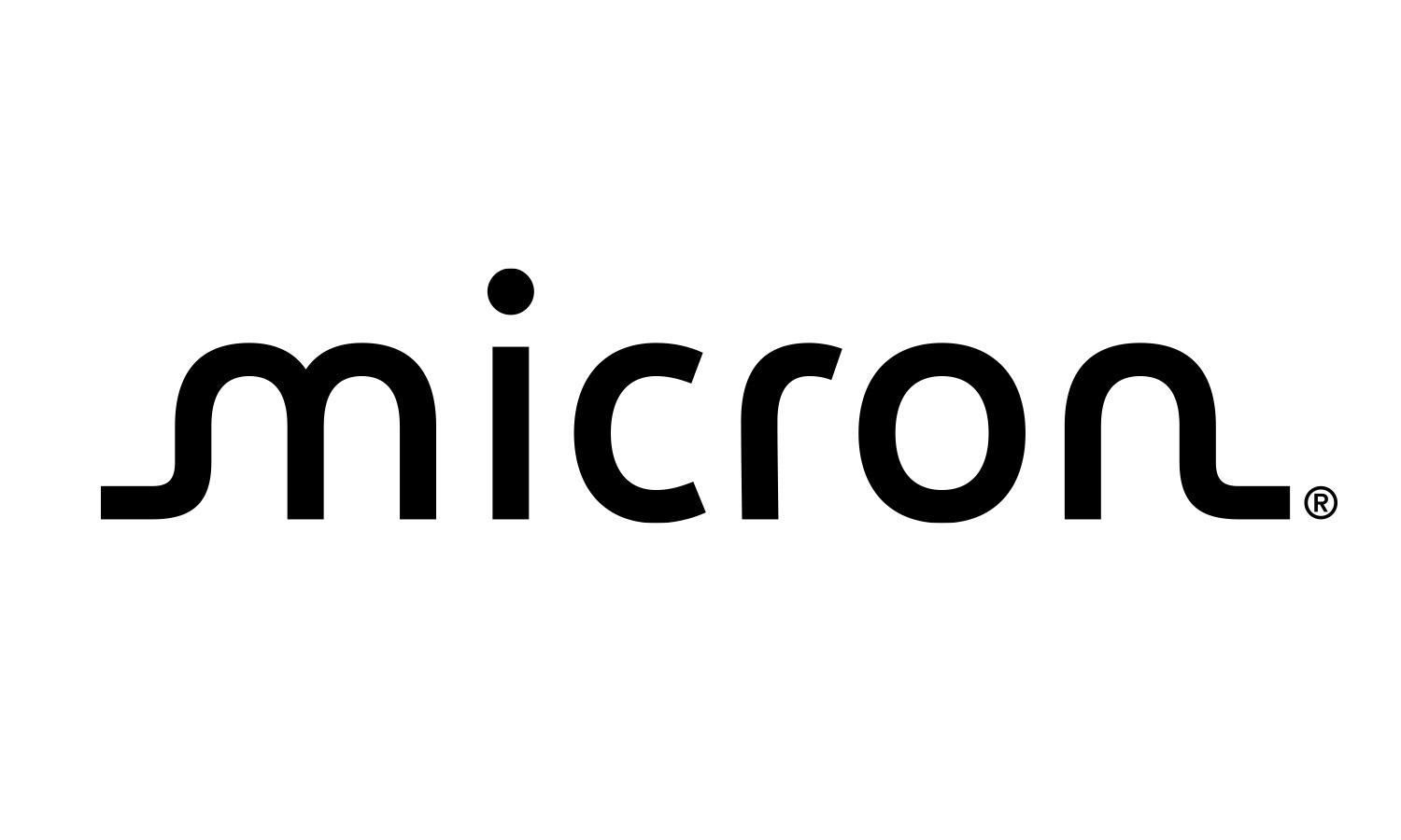 Logotipo negro de miCron con símbolo registrado sobre fondo blanco, tipografía estilizada y limpia.
