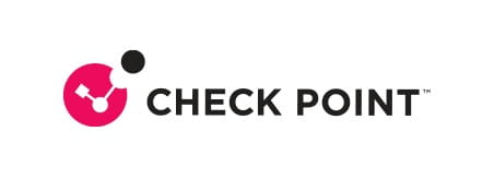 Logotipo de Check Point con icono circular rosa y negro y texto “CHECK POINT” en blanco.